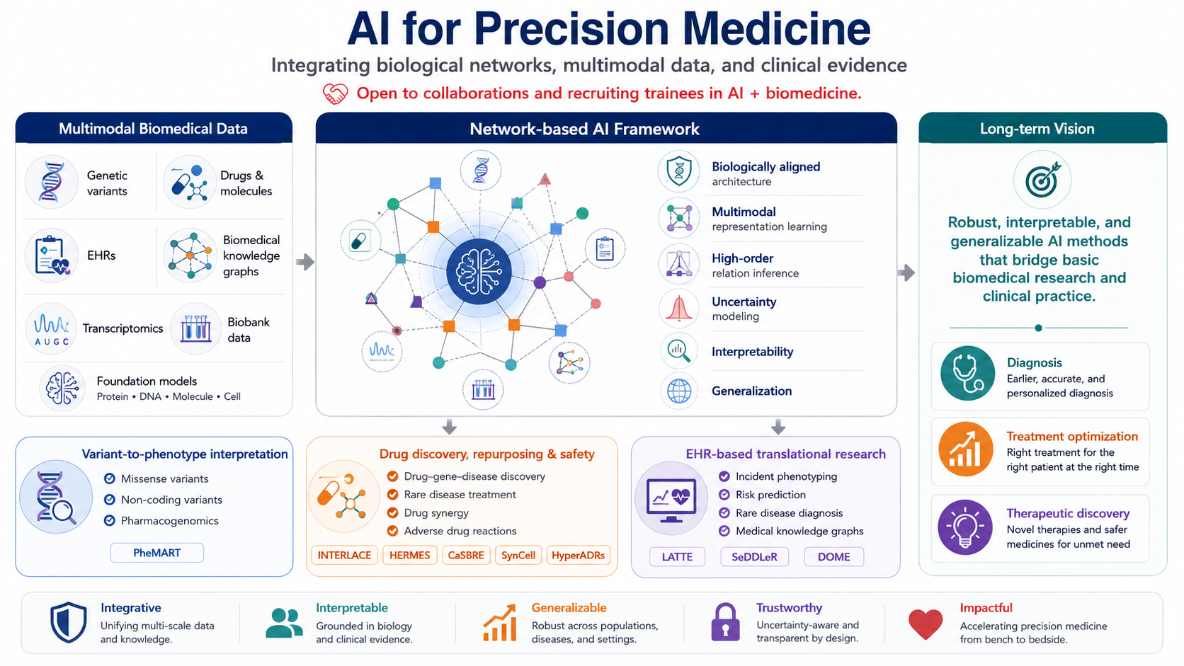 Research overview summarizing Jun Wen's work in precision medicine AI